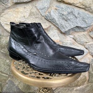 Juno New York Black Leather Square Toe Ankle Boots